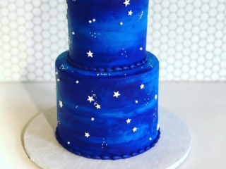 Blue stars two tier galaxy cake