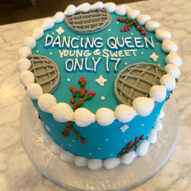 Turquoise cake with disco balls