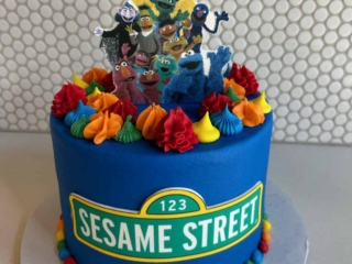 blue sesame street characters cake
