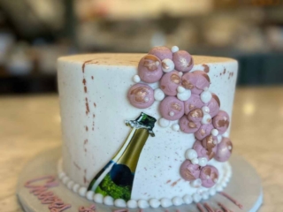 edible image gold pink bubbles champagne cake