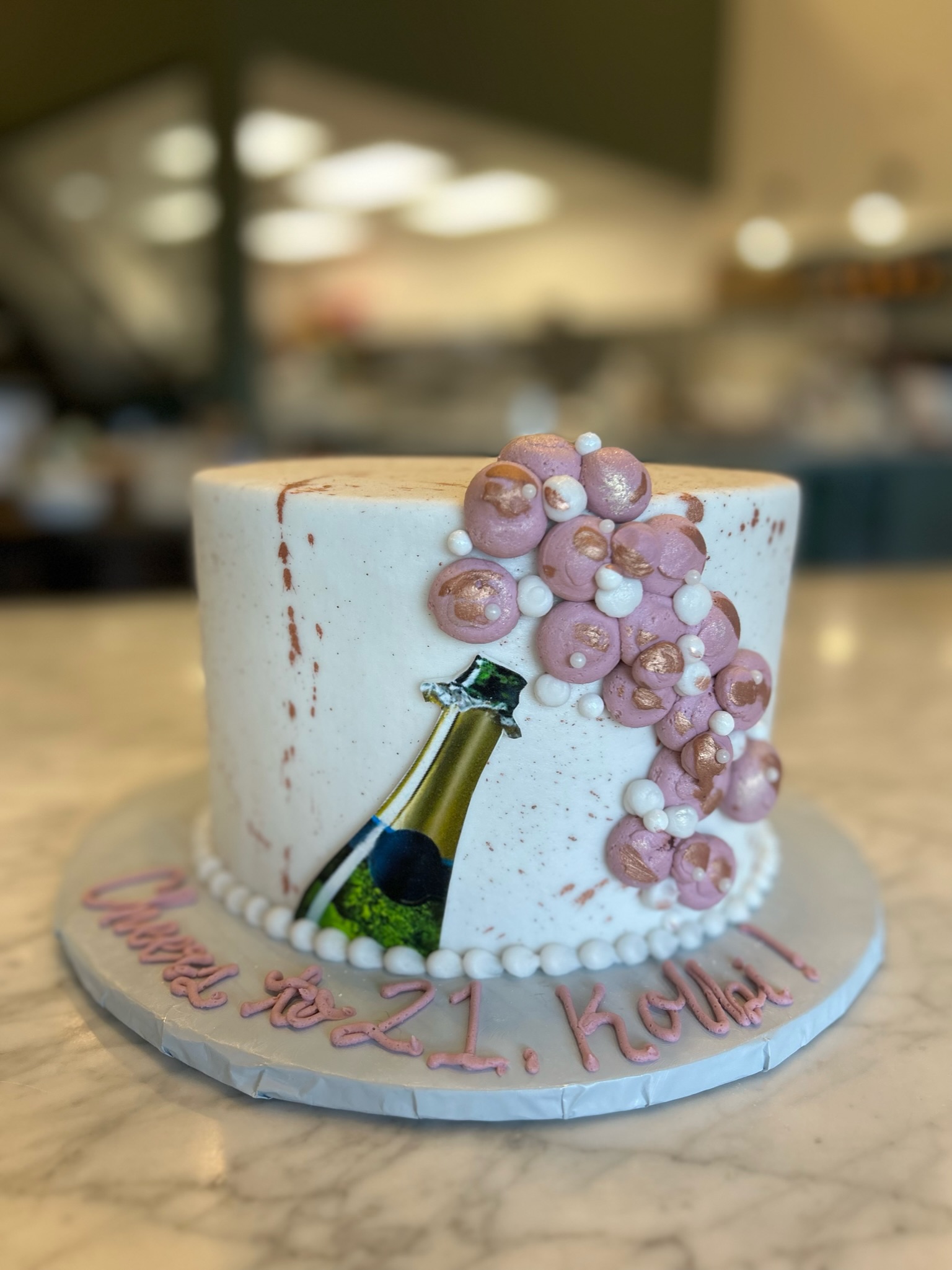 edible image gold pink bubbles champagne cake