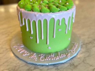 bright green drip cake