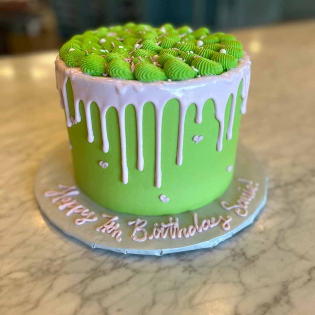 bright green drip cake