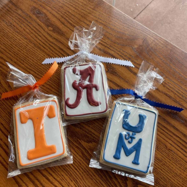 Sugar cookies with college themes ut alabama university of memphis