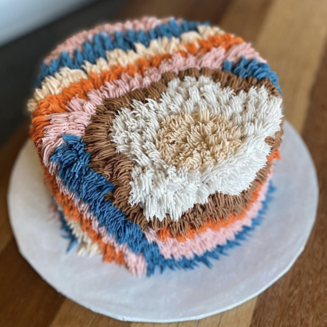 brown blue white pink orange shag tips cake