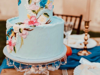 Two Tier Pale Blue Floral Cake