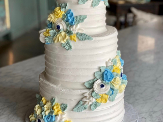 Wedding Floral Cake Yellow and Blue