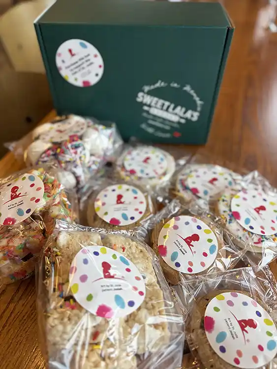 st-jude-treats-sweets St. Jude Treats and Sweets selection of treats and cookies shown with Sweet LaLa's gift box.